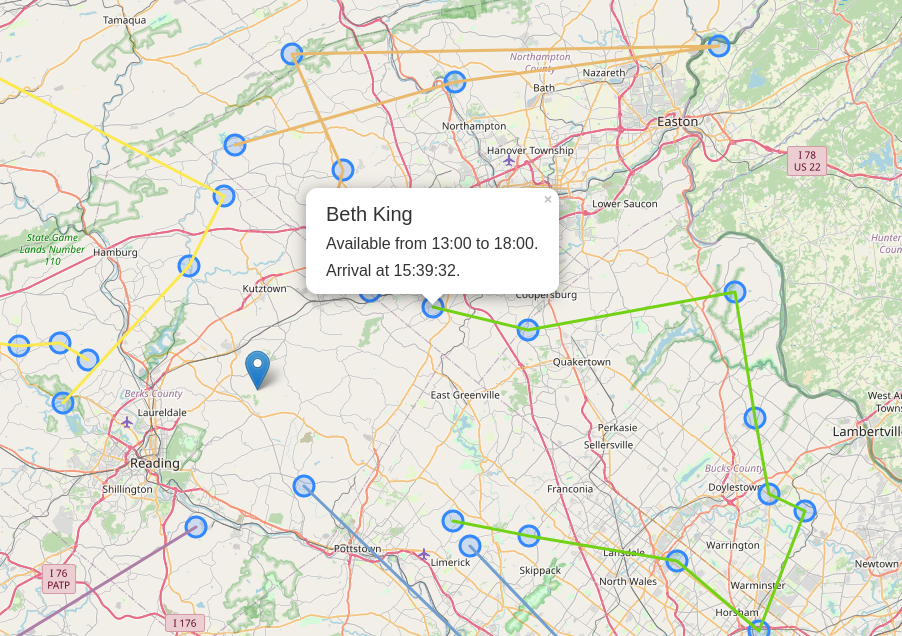 Map with a customer’s availability